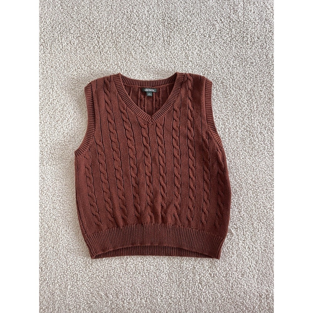 Wild Fable Cable Knit Sweater Vest Brown V-Neck Boho Rustic Casual M Preppy